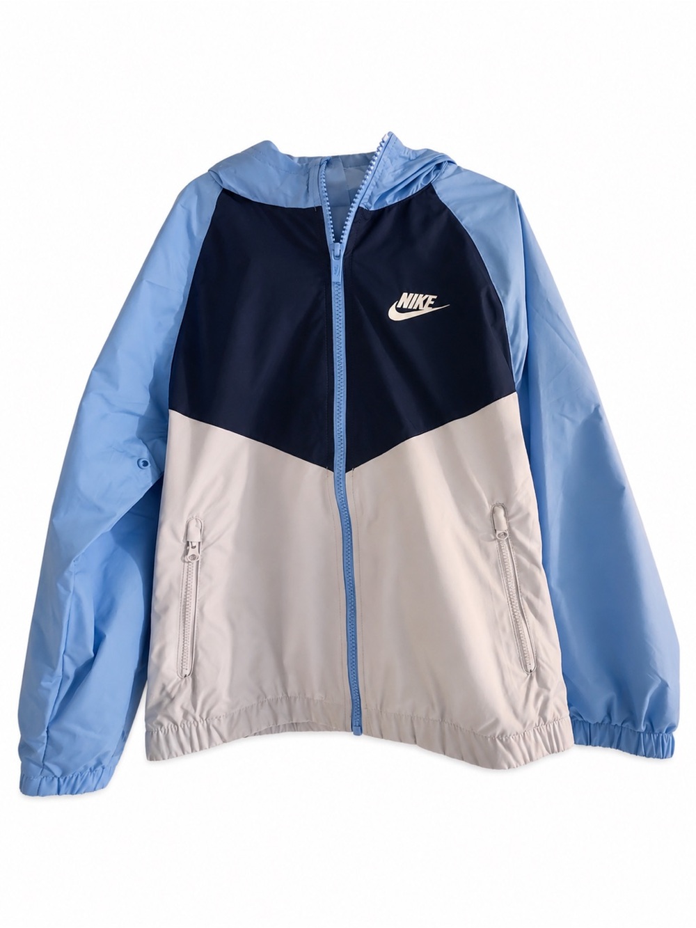 Nike Blue Navy Cream Colorblock Hooded Windbreaker Size Small youth